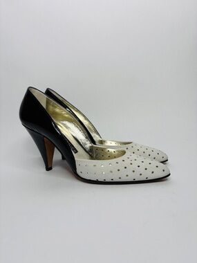 Walter Steiger Vintage Black and White Perforated Pointed-Toe Heels